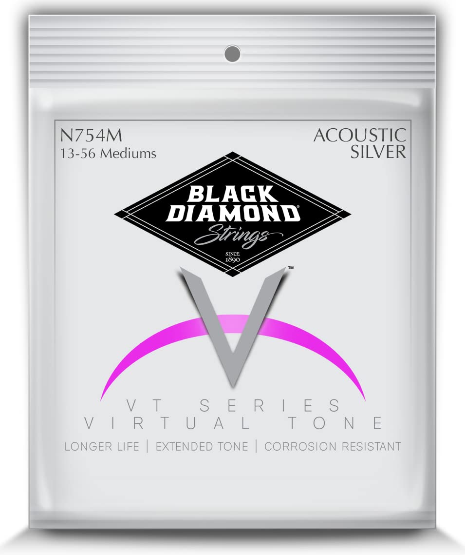 Black Diamond Strings silver-plated acoustic/electric guitar strings in a pack.