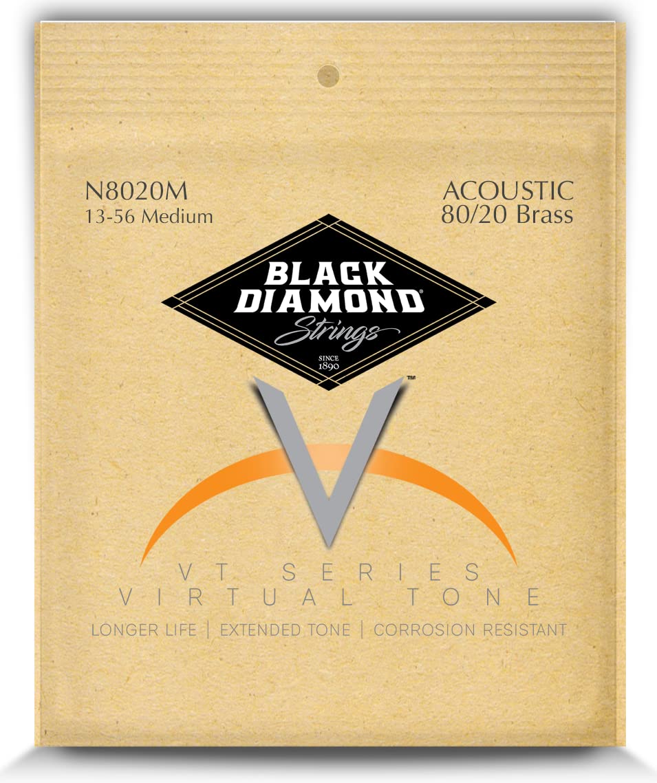 Black Diamond Strings brass acoustic guitar strings in extra light gauge with six strings visible