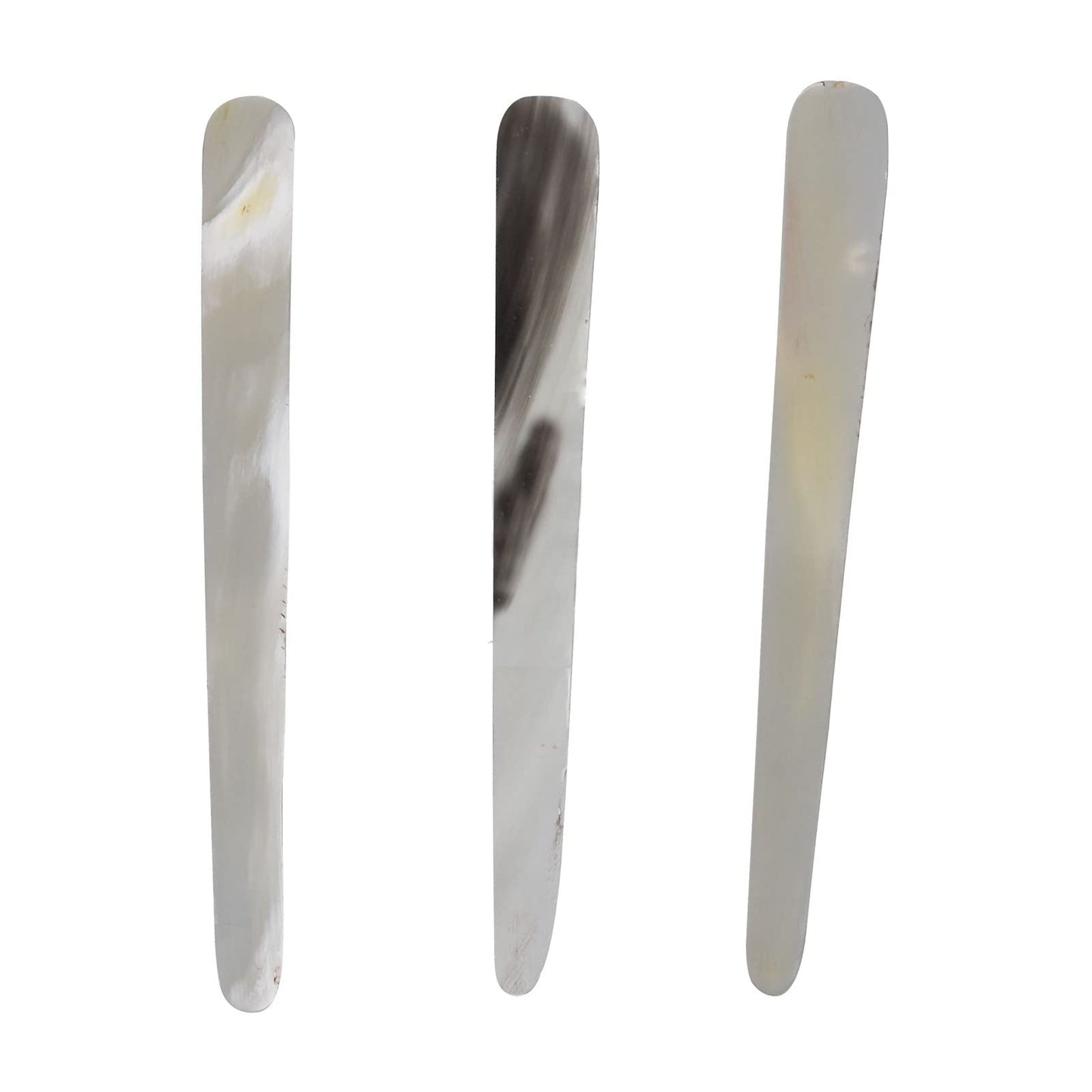Set of three polished cow horn rishas with 0.7 mm thickness for professional use.