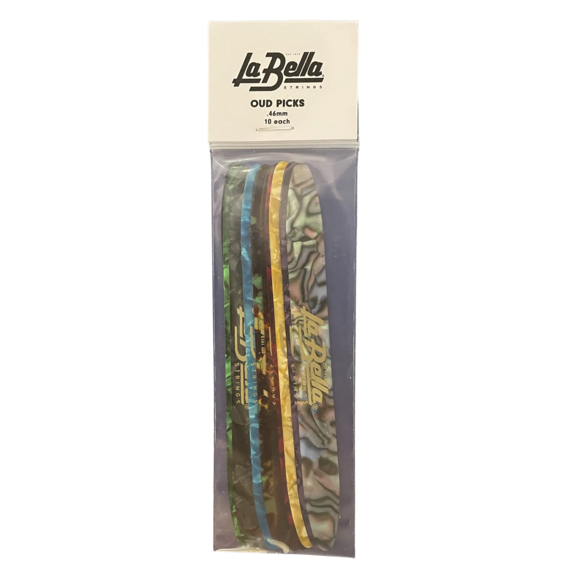 Set of 10 La Bella soft celluloid oud picks measuring 0.46 mm thickness