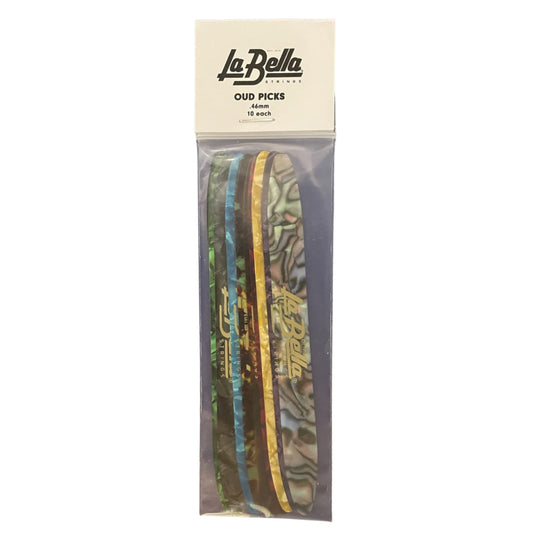 Set of 10 La Bella soft celluloid oud picks measuring 0.46 mm thickness