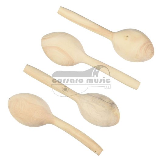 Set of 4 hand-carved boxwood musical spoons from Turkey, unvarnished and unpainted.