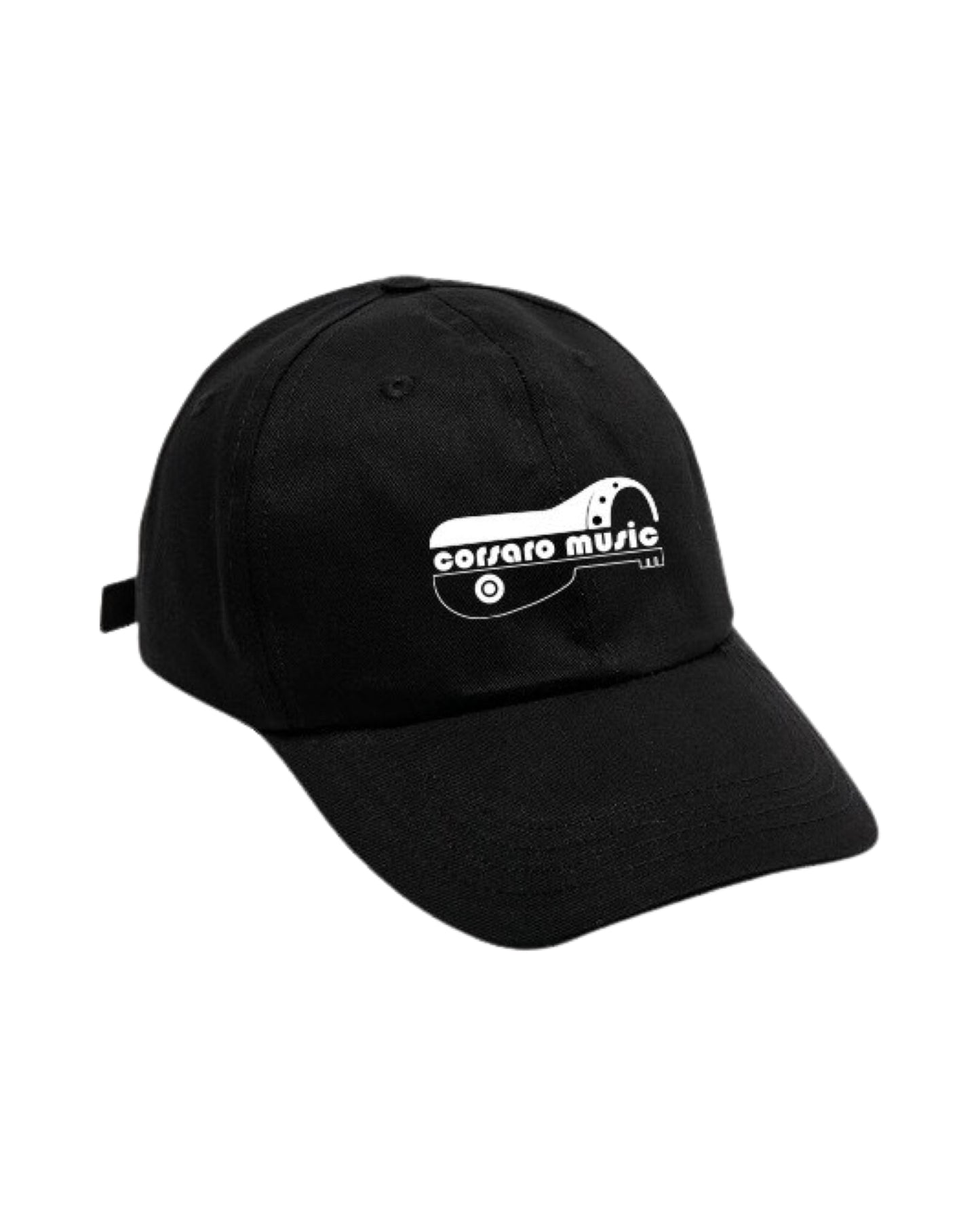 Adjustable cloth cap with Corsaro Music logo on the front and self-fabric backstrap.