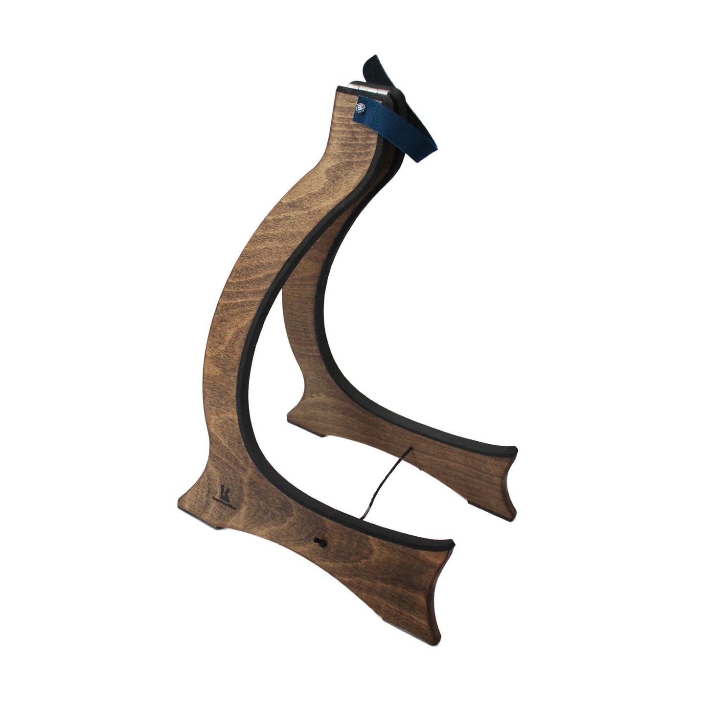 Handcrafted wooden stand for bouzoukis, mandolins, and baglamas, featuring a foldable design.