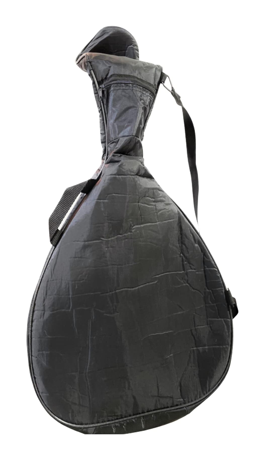 Soft gig bag for oud with adjustable strap and zipped pouch for storage.