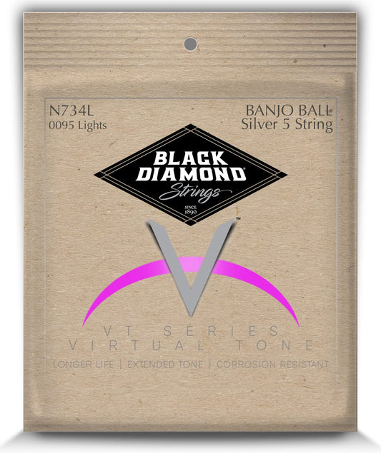 Black Diamond Strings® N734L Banjo Silver Plated, Ball End, 5 String Light .0095P.011P.012P.018S.0095