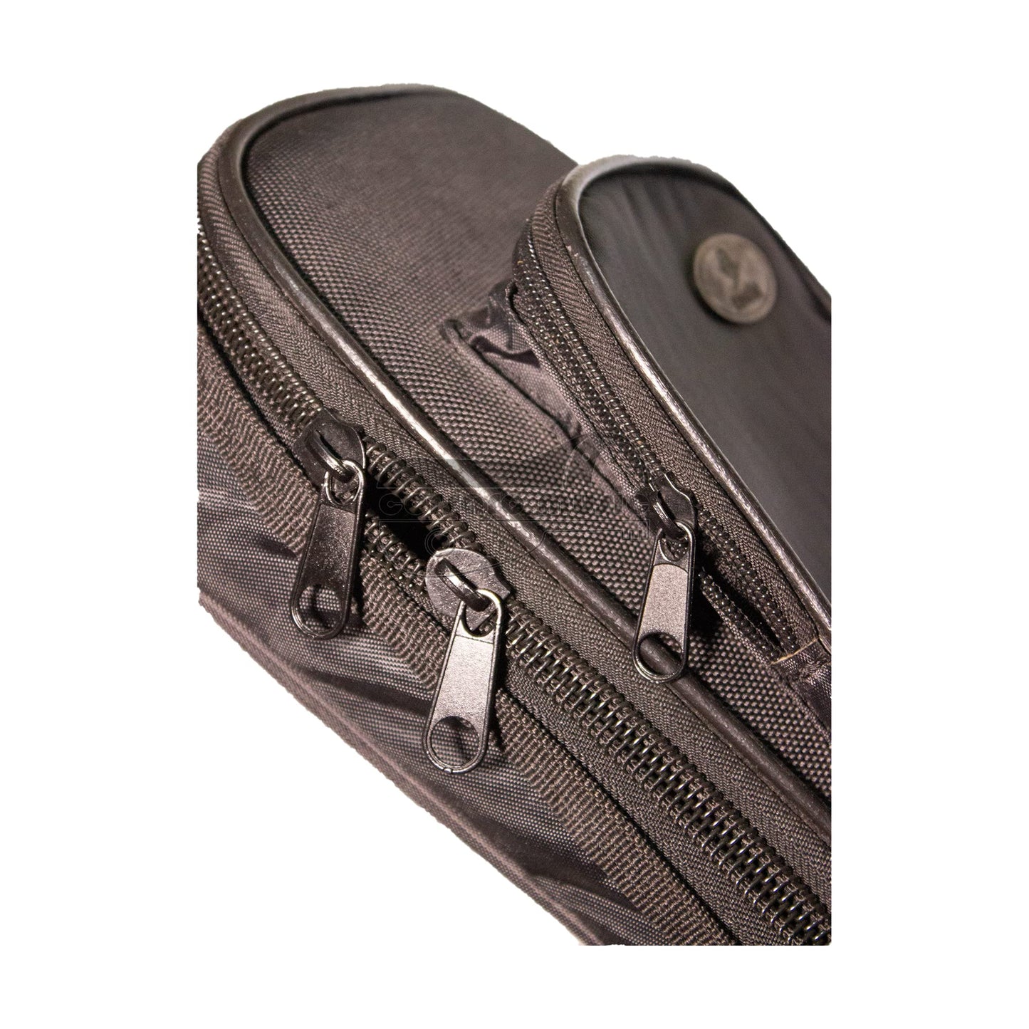 Padded black gigbag case for ouds with shoulder straps and zippered accessory pockets