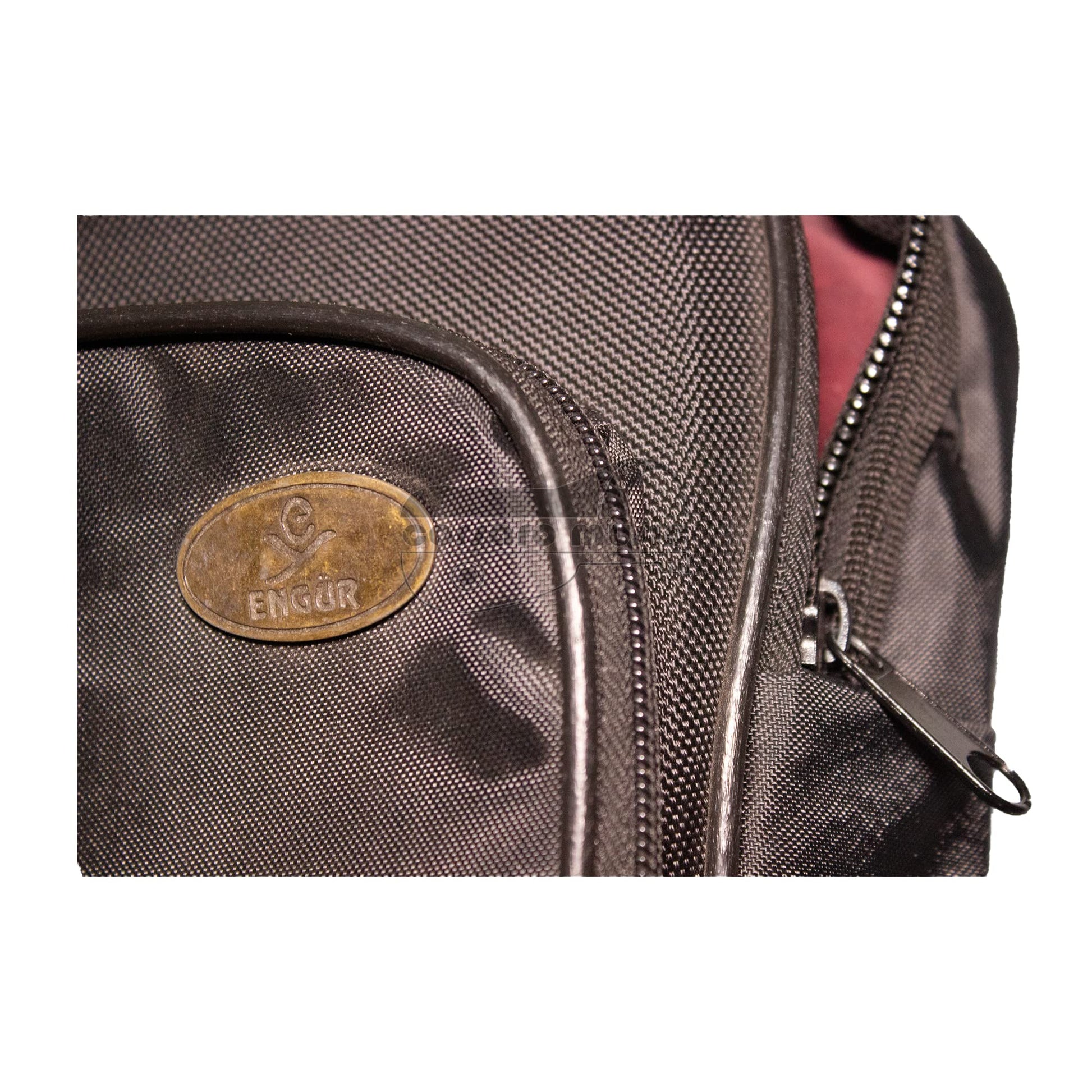 Padded gigbag case for ouds with shoulder straps and zippered pouches for accessories.