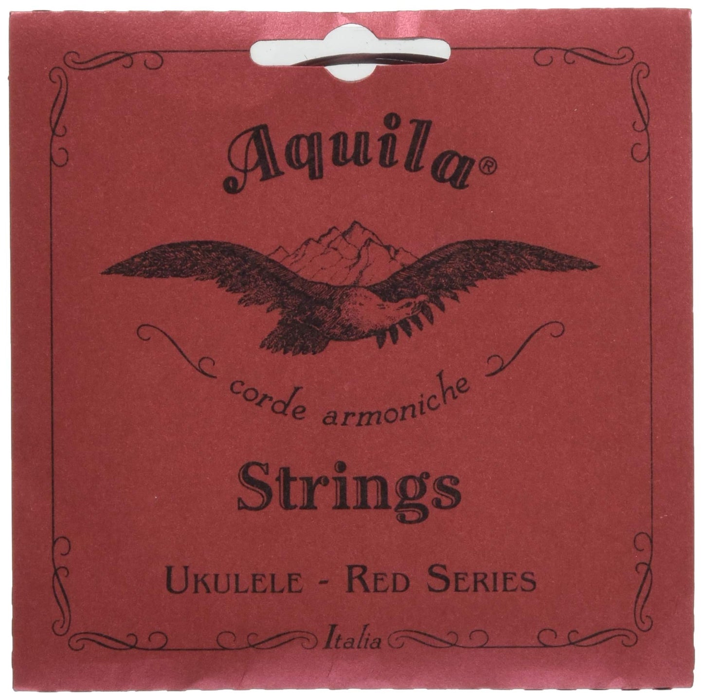 Red-brown Aquila Banjo Ukulele with four nylon-copper blend strings in G C E A tuning