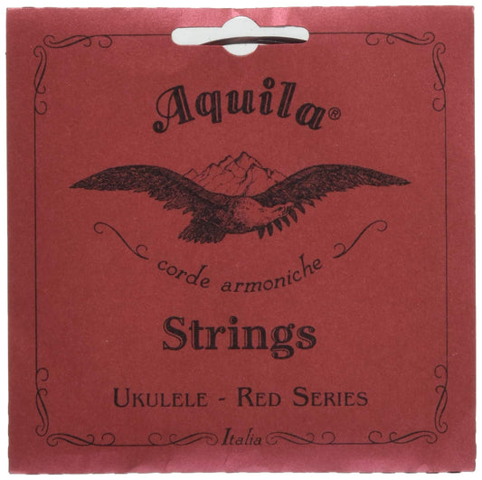 Red-brown Aquila Banjo Ukulele with four nylon-copper blend strings in G C E A tuning