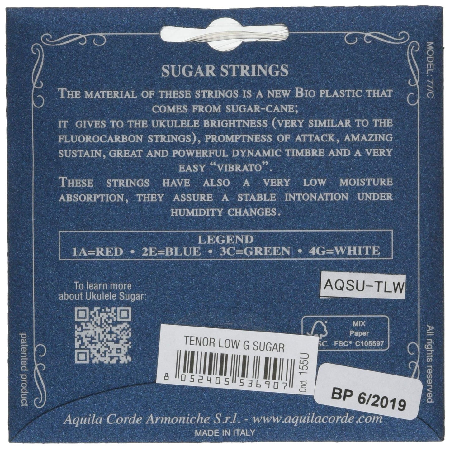 Aquila Sugar Ukulele Strings Low G Tuning Tenor Ukulele 155U