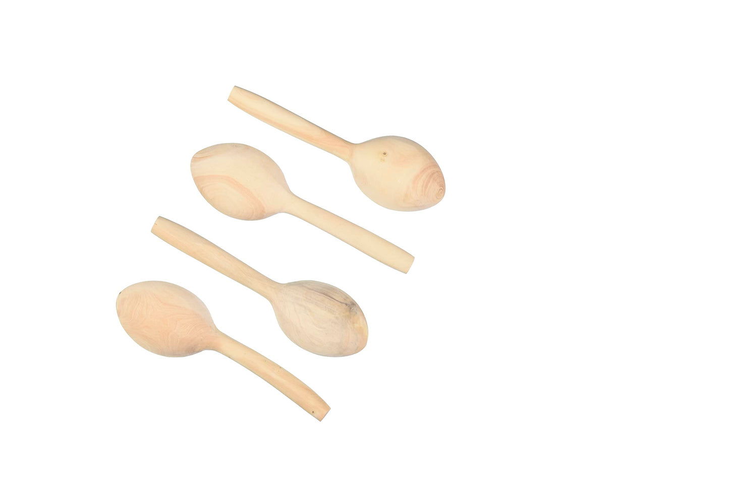 Set of four hand-carved boxwood musical spoons from Turkey with natural finish.