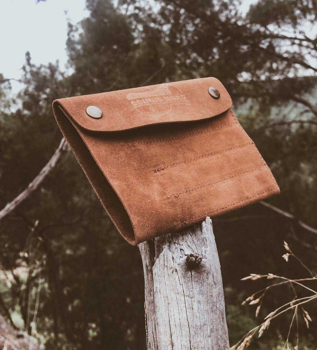 Nubuck leather wallet designed to hold up to 10 mizrabs or rishas with a soft velvet-like surface